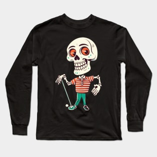 Bone to Tee Funny Golfing Skeleton Golfer Halloween Pattern Long Sleeve T-Shirt